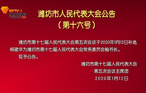 市人大补选杨建华为市第十七届人大常委会秘书长